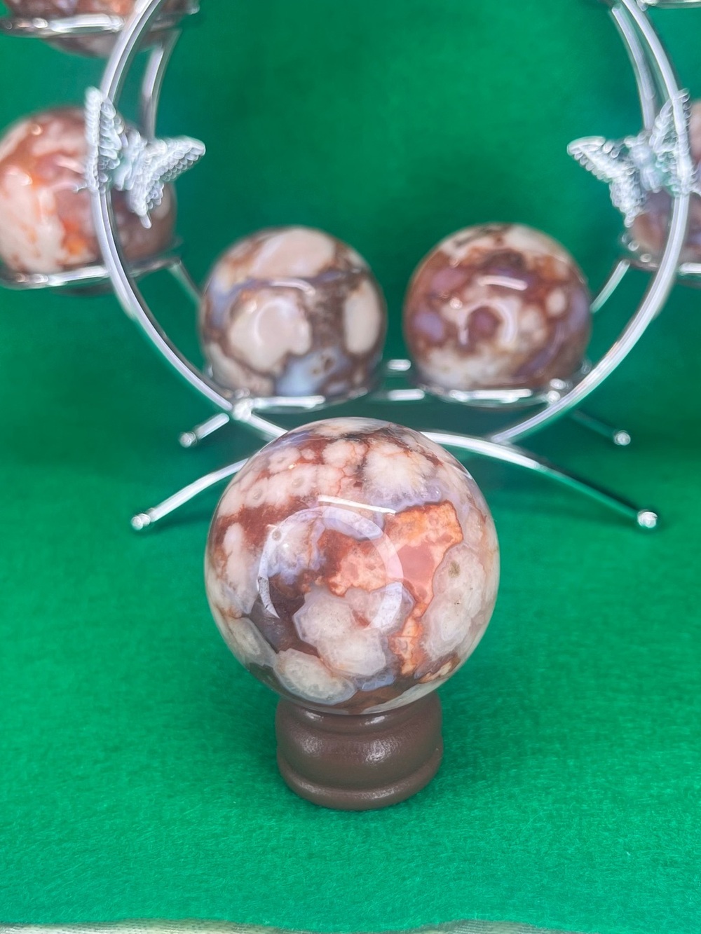 Red flower Agate Crystal Sphere